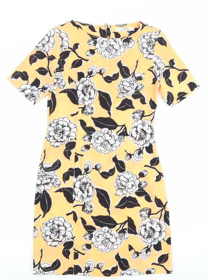 Petite Collection Women’s Yellow Floral Sheath Dress Size 8 Short Sleeve