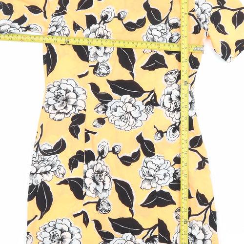 Petite Collection Women’s Yellow Floral Sheath Dress Size 8 Short Sleeve