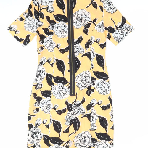 Petite Collection Women’s Yellow Floral Sheath Dress Size 8 Short Sleeve