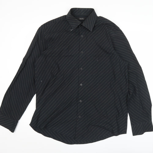 Taylor & Reece Men’s Black Striped Long Sleeve Button-Up Shirt Size 16