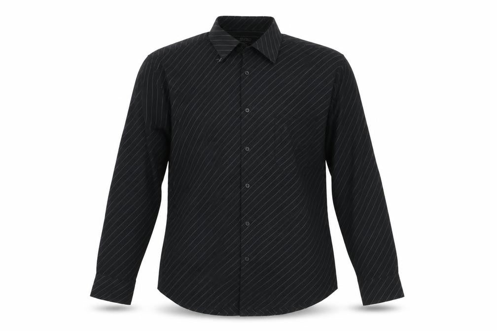 Front view of Taylor & Reece Men’s Black Striped Long Sleeve Button-Up Shirt, size 16