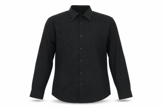 Front view of Taylor & Reece Men’s Black Striped Long Sleeve Button-Up Shirt, size 16