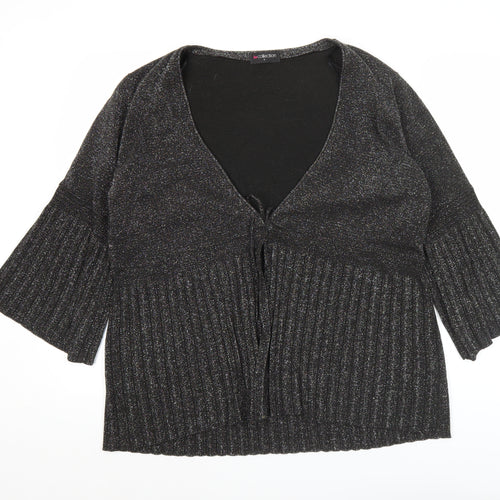 BM Collection Womens Black Glitter Cardigan L 3/4 Sleeve V-Neck