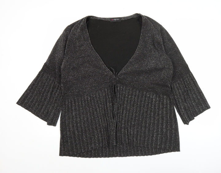 BM Collection Womens Black Glitter Cardigan L 3/4 Sleeve V-Neck