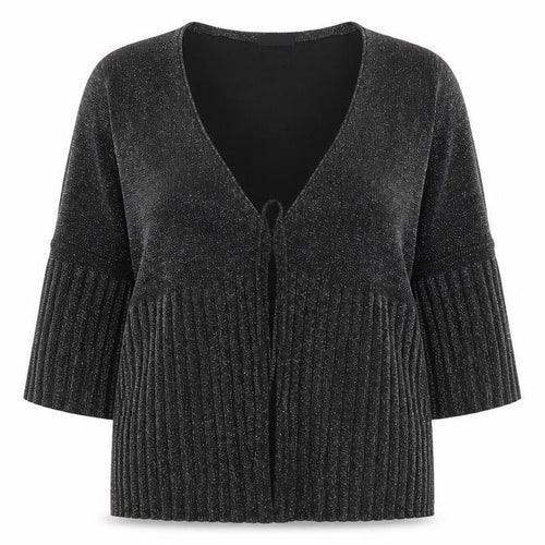 BM Collection Womens Black Glitter Cardigan L 3/4 Sleeve V-Neck
