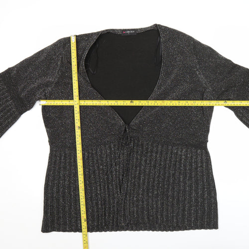 BM Collection Womens Black Glitter Cardigan L 3/4 Sleeve V-Neck