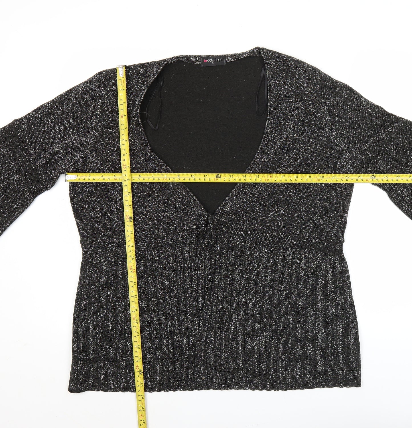 BM Collection Womens Black Glitter Cardigan L 3/4 Sleeve V-Neck