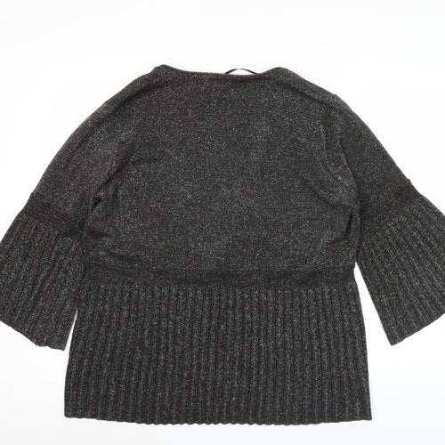 BM Collection Womens Black Glitter Cardigan L 3/4 Sleeve V-Neck