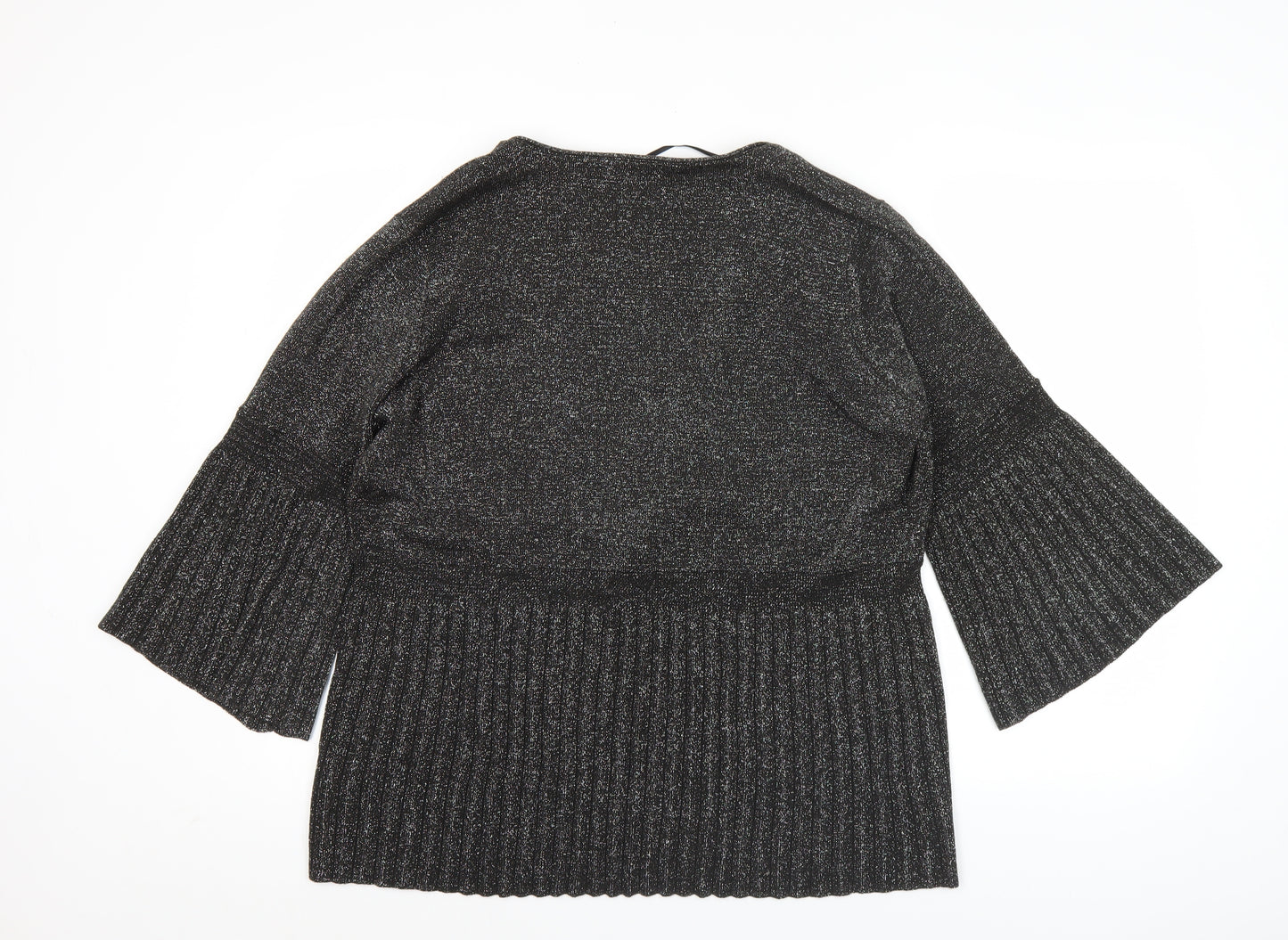 BM Collection Womens Black Glitter Cardigan L 3/4 Sleeve V-Neck