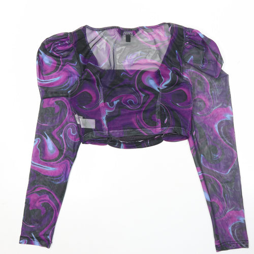 NAANAA Women’s Purple Mesh Cropped Blouse UK 8 Slim Fit Party Top