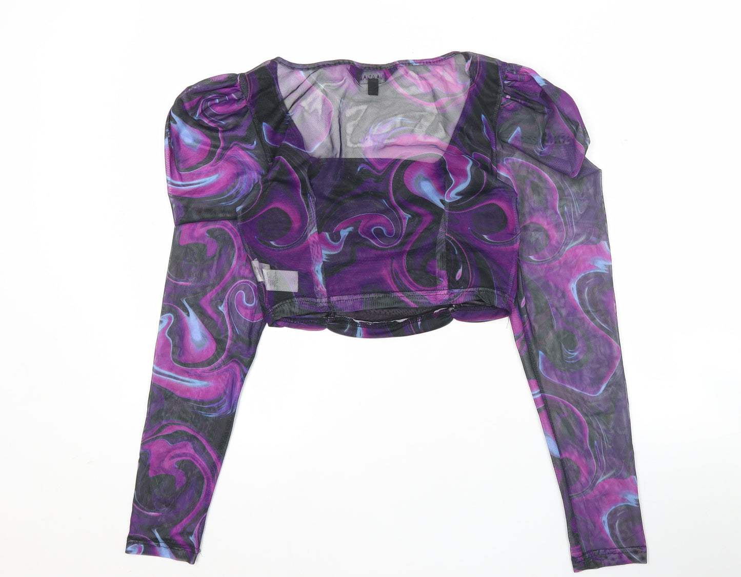 NAANAA Women’s Purple Mesh Cropped Blouse UK 8 Slim Fit Party Top