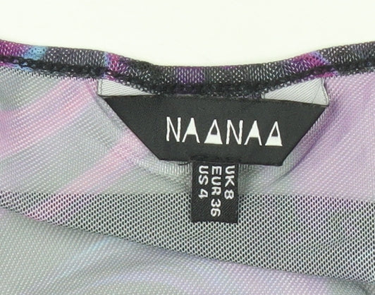 NAANAA Women’s Purple Mesh Cropped Blouse UK 8 Slim Fit Party Top