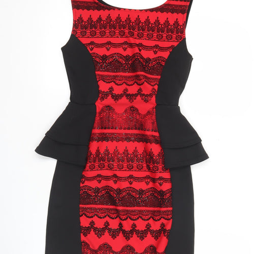 Quiz Women’s Red Black Bodycon Dress Size 10 Party Cocktail