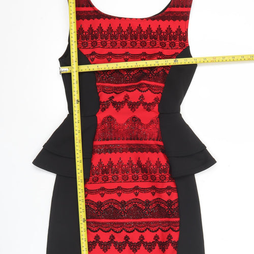 Quiz Women’s Red Black Bodycon Dress Size 10 Party Cocktail