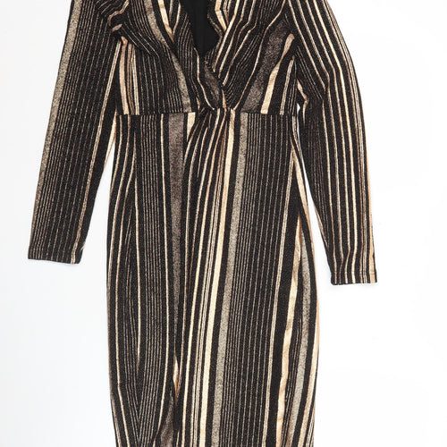 Blue Vanilla Womens Black Gold Striped Bodycon Knee Length Dress Size 10