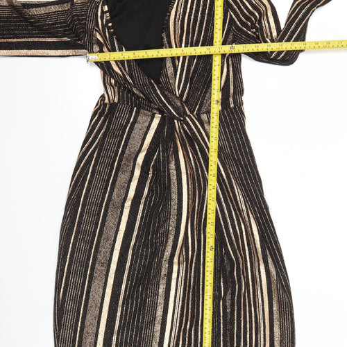 Blue Vanilla Womens Black Gold Striped Bodycon Knee Length Dress Size 10