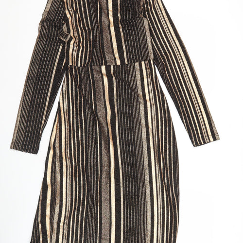 Blue Vanilla Womens Black Gold Striped Bodycon Knee Length Dress Size 10