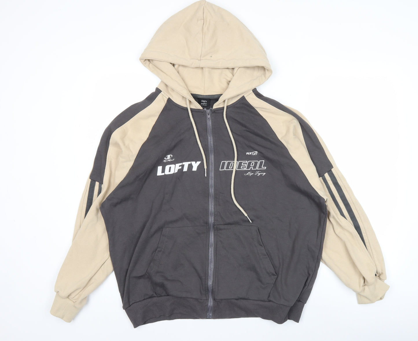 Dazy x StarSeries Men’s Beige Black Full Zip Hoodie M