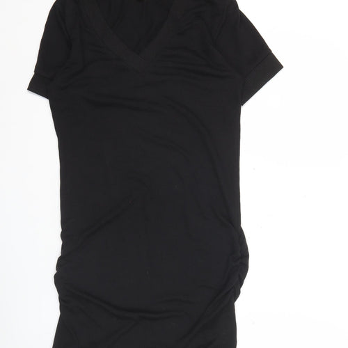 Zenana Outfitters Womens Black L Shift Dress Short Sleeve V-Neck