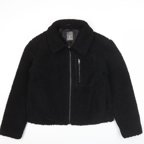 Primark Womens Black XS Fleece Bomber Jacket Zip Pockets