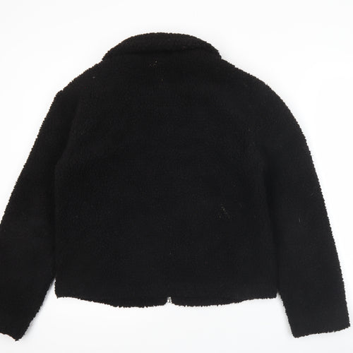 Primark Womens Black XS Fleece Bomber Jacket Zip Pockets