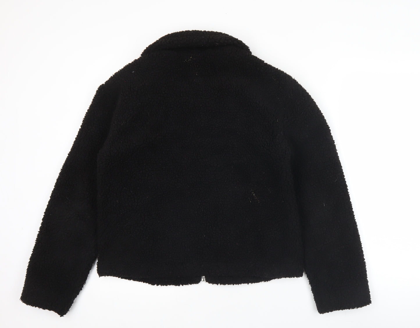 Primark Womens Black XS Fleece Bomber Jacket Zip Pockets