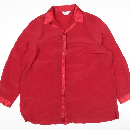 Damart Women’s Red Button-Up Long Sleeve Blouse Size 22 Polyester