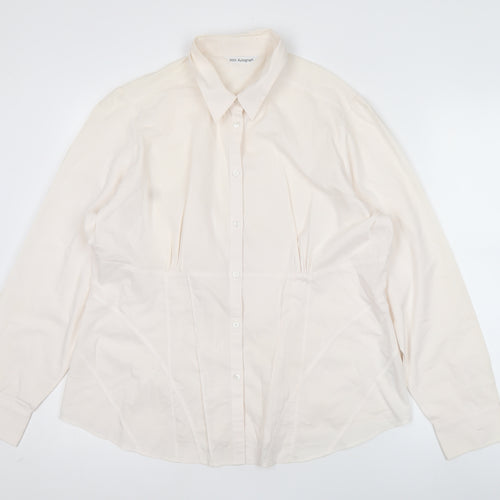 Marks & Spencer Women Ivory Size 18 Classic Button-Up Long Sleeve Cotton Blend Shirt