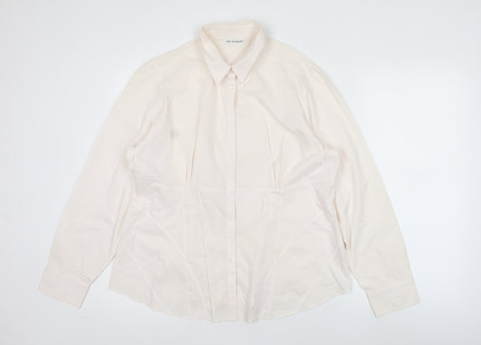 Front view of Marks & Spencer Women Ivory, size 18, Classic Button-Up Long Sleeve Cotton Blend Shirt