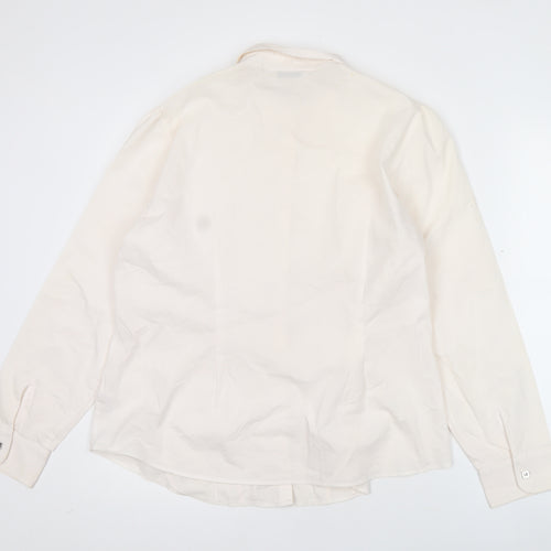 Marks & Spencer Women Ivory Size 18 Classic Button-Up Long Sleeve Cotton Blend Shirt