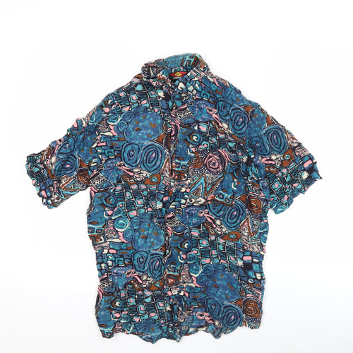 Wings Men's Blue Retro Geometric Print Short Sleeve Shirt M