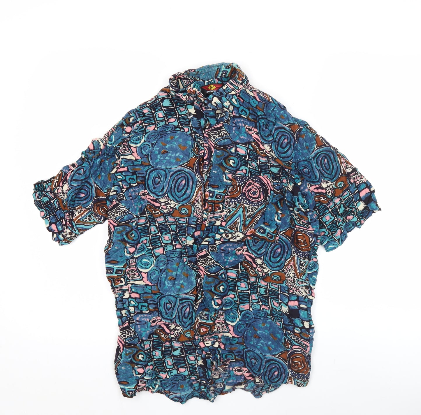 Wings Men's Blue Retro Geometric Print Short Sleeve Shirt M
