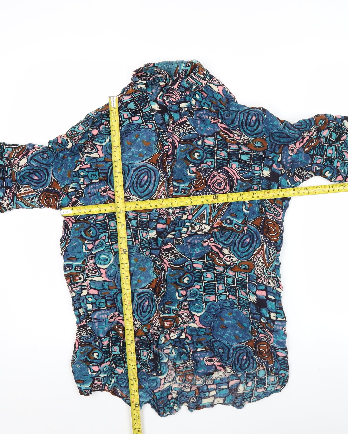 Wings Men's Blue Retro Geometric Print Short Sleeve Shirt M
