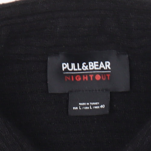 Pull&Bear Men’s Black Long Sleeve Button-Up Shirt Size L