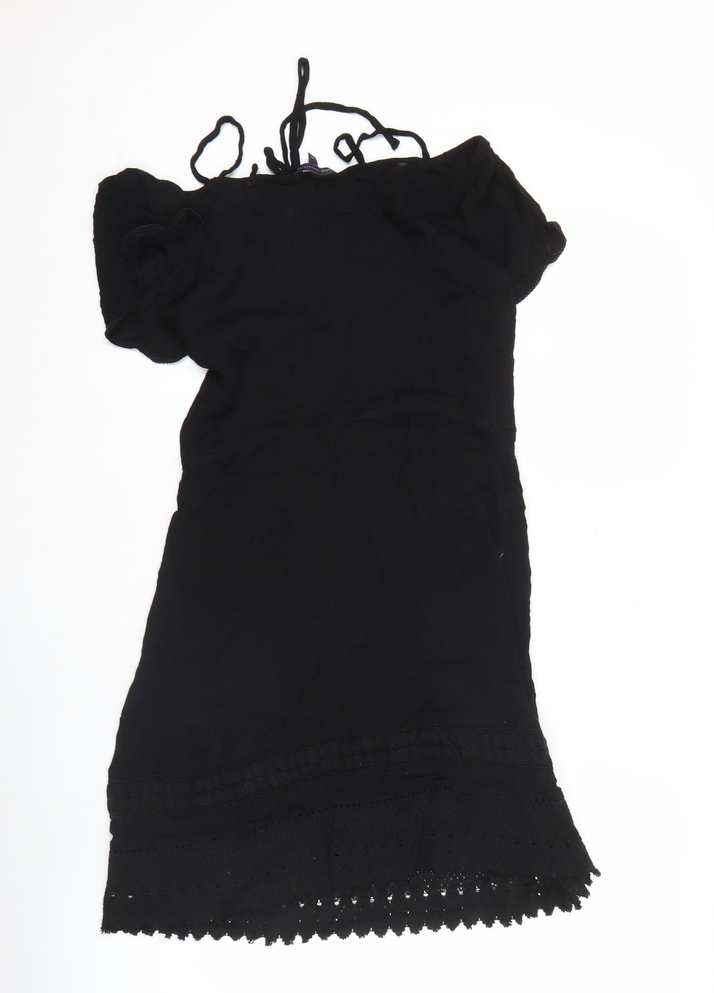 Marks and Spencer Women’s Black Size 10 Off Shoulder Lace Trim Shift Dress