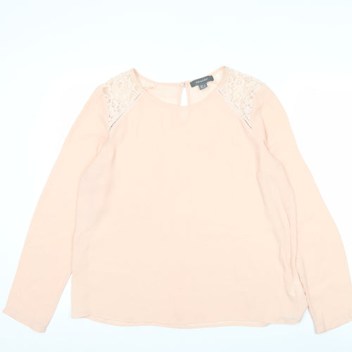 Primark Womens Pink Lace Shoulder Blouse Size 16 Long Sleeve