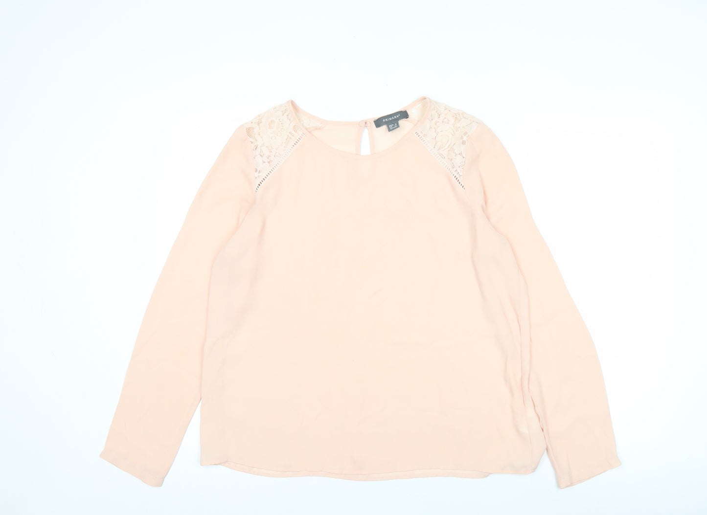 Primark Womens Pink Lace Shoulder Blouse Size 16 Long Sleeve
