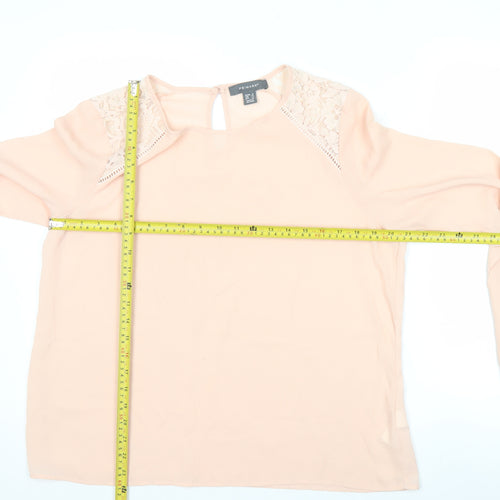 Primark Womens Pink Lace Shoulder Blouse Size 16 Long Sleeve