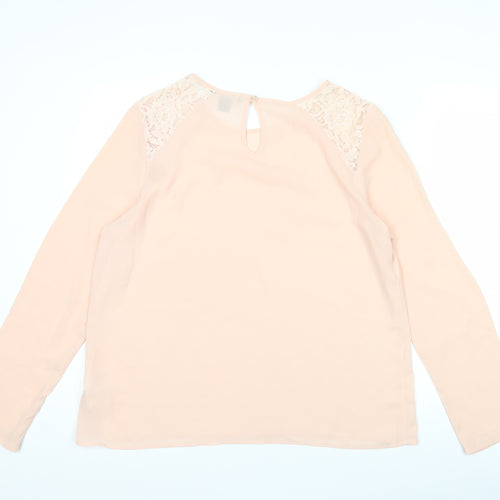 Primark Womens Pink Lace Shoulder Blouse Size 16 Long Sleeve