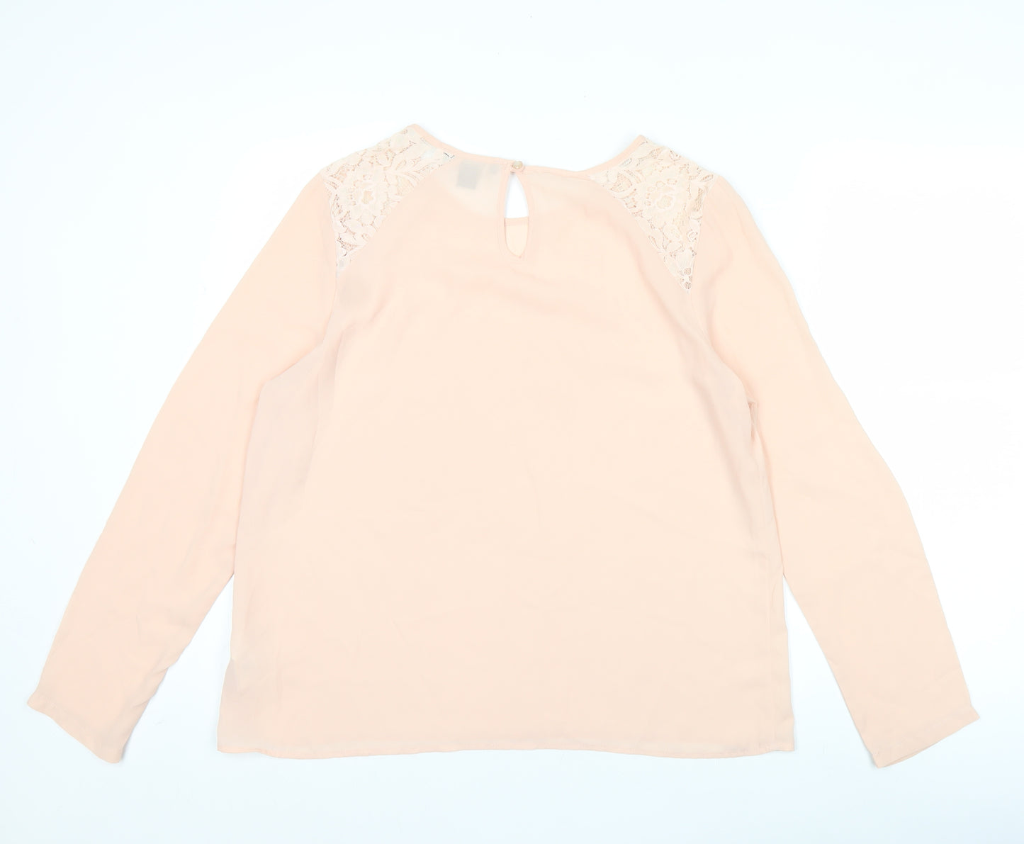 Primark Womens Pink Lace Shoulder Blouse Size 16 Long Sleeve