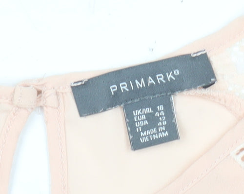 Primark Womens Pink Lace Shoulder Blouse Size 16 Long Sleeve