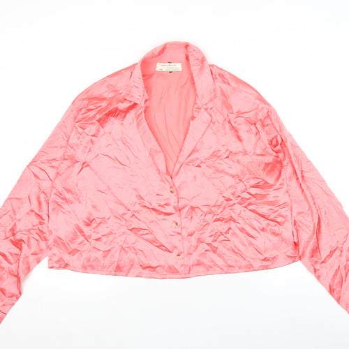 Urban Outfitters Women Pink Satin Button-Up Cropped Shirt M