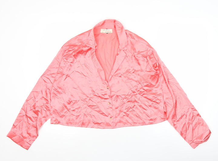 Urban Outfitters Women Pink Satin Button-Up Cropped Shirt M