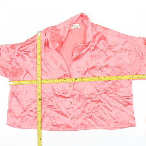 Urban Outfitters Women Pink Satin Button-Up Cropped Shirt M