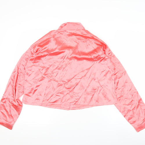 Urban Outfitters Women Pink Satin Button-Up Cropped Shirt M