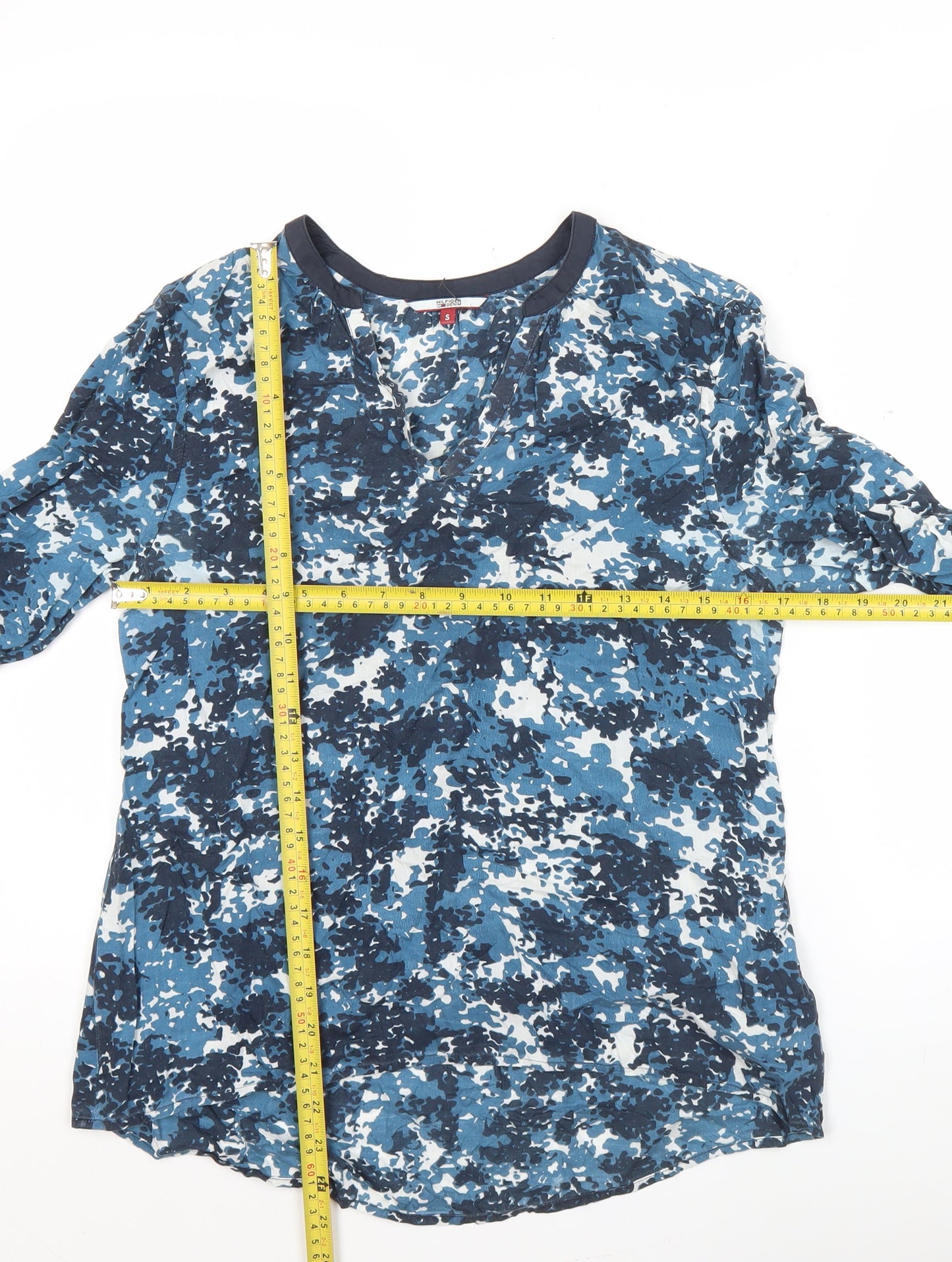 Tommy Hilfiger Womens Blue Camouflage Viscose Tunic Blouse S