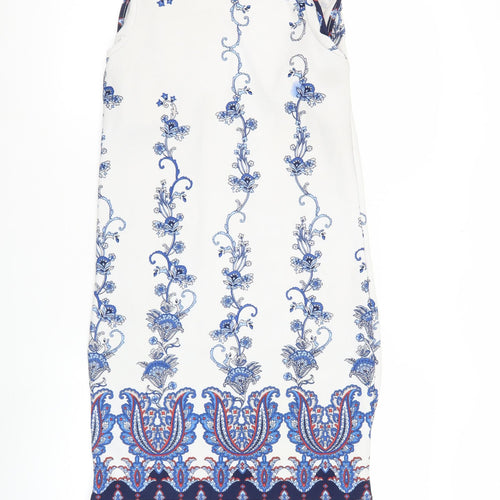 Boohoo Womens White Blue Sheath Dress Size 8 Sleeveless Floral