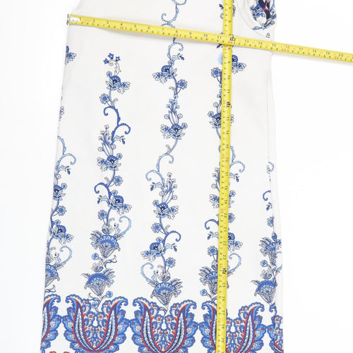 Boohoo Womens White Blue Sheath Dress Size 8 Sleeveless Floral