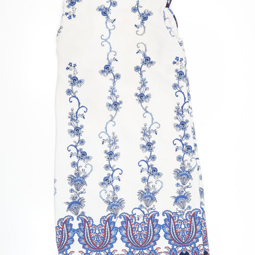 Boohoo Womens White Blue Sheath Dress Size 8 Sleeveless Floral