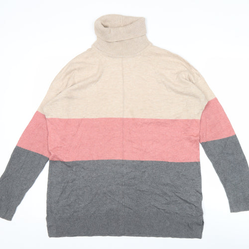 Next Women’s Beige Pink Grey Roll Neck Striped Jumper Size 14